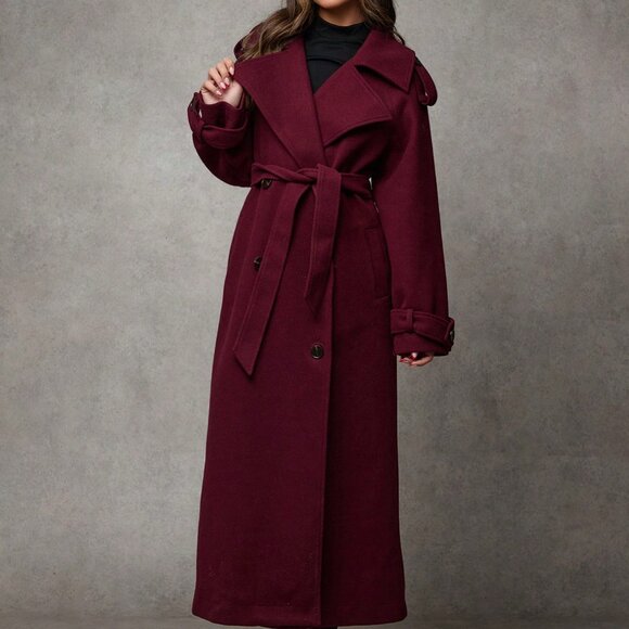 Burgundy Elegant Women's Long Sleeve Longline Jacket - Picture 6 of 7